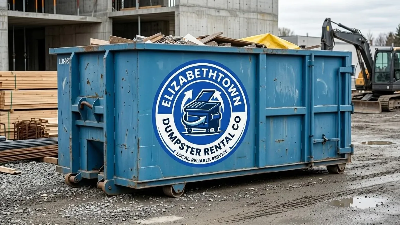 Heavy debris container loaded with concrete and limestone rubble in Elizabethtown, Kentucky
