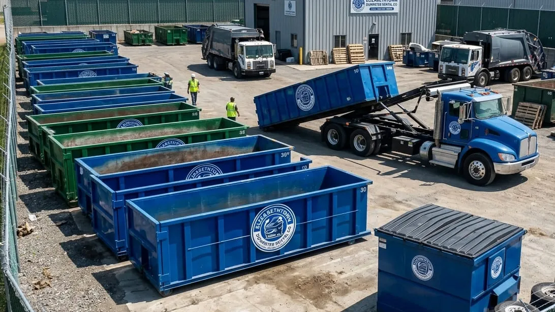 Roll-off dumpster delivery serving Bardstown, Kentucky from Elizabethtown Roll-off dumpster delivery serving Bardstown, Kentucky from Elizabethtown