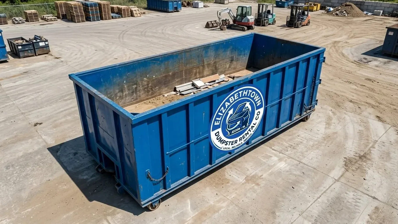 Karst, sinkholes and where a container can sit — an empty roll-off placed carefully on firm level Hardin County ground