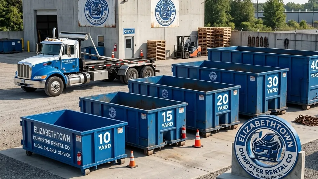 What size dumpster do I need in Elizabethtown, Kentucky — roll-off containers compared side by side at the yard